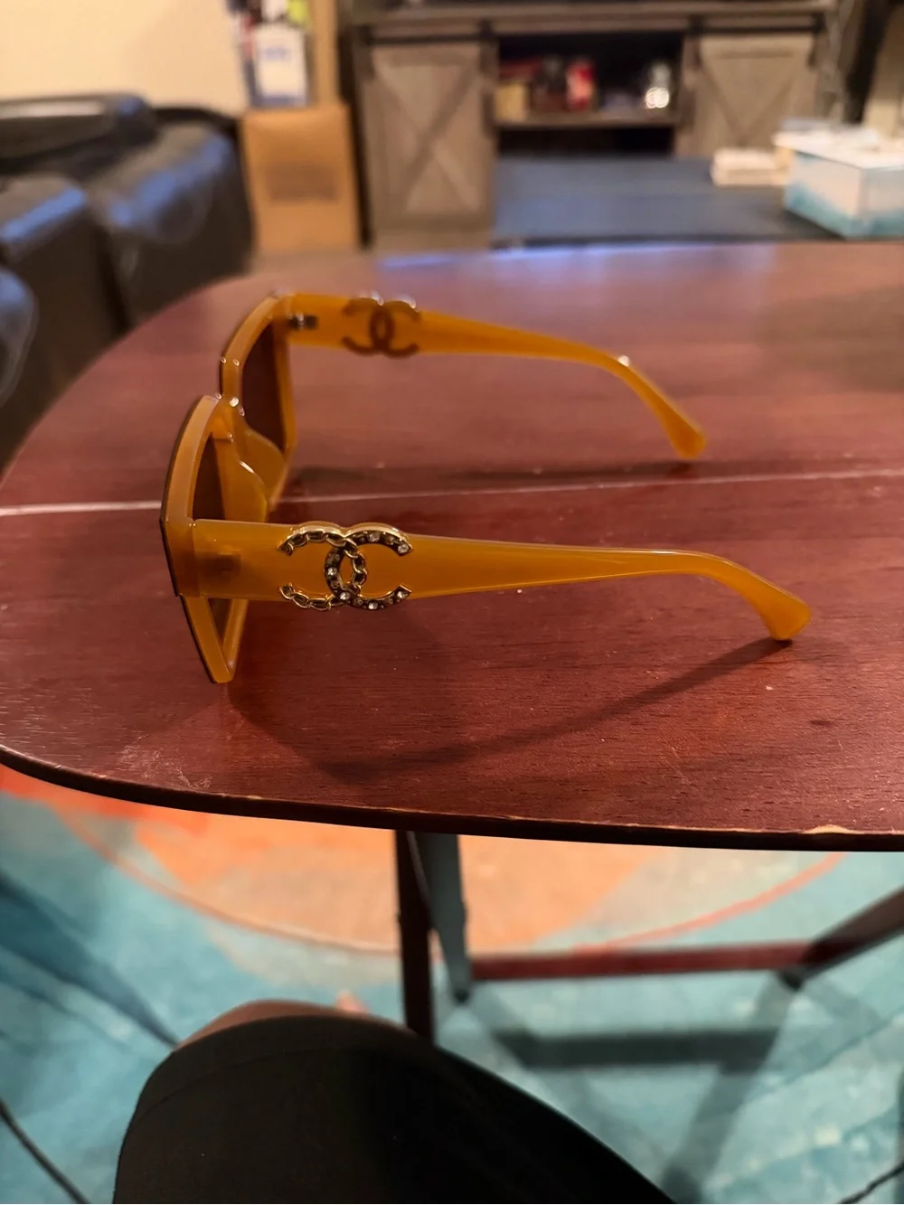 CHANEL Square Sunglasses with Amber Frame and Brown Lenses